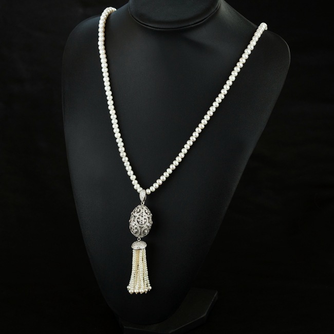郑州五皇一后珠宝供应天然珍珠毛衣链 白色珍珠