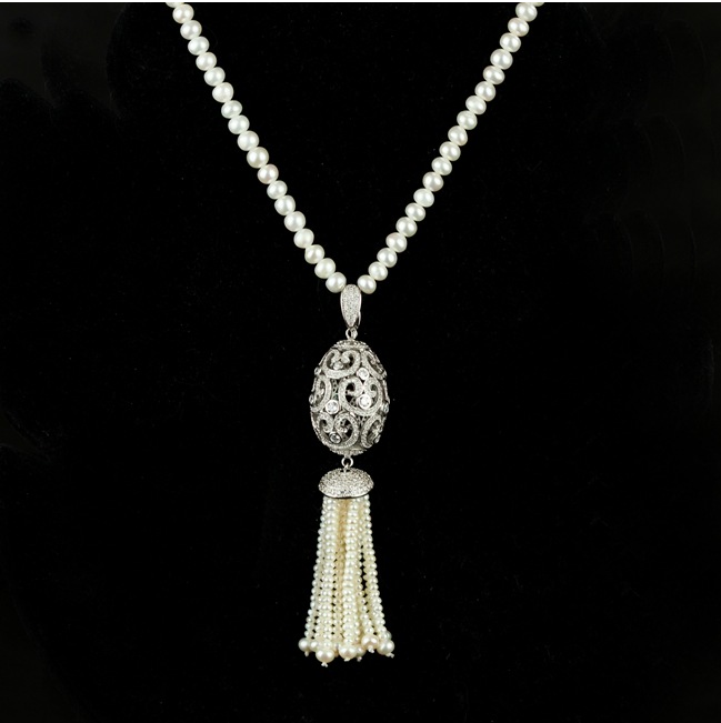 郑州五皇一后珠宝供应天然珍珠毛衣链 白色珍珠