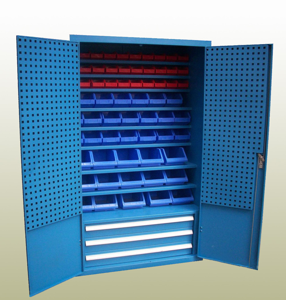 供应深圳市层板挂板工具展示柜，沙井多层板置物柜，双开门加厚工具储存柜