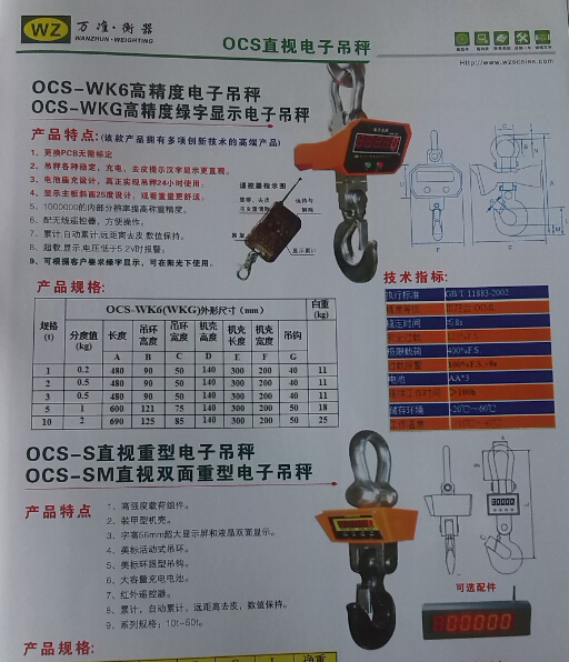 义务电子吊秤OCS-WK6 直视电子吊秤 厂家供应销售 电子吊钩秤
