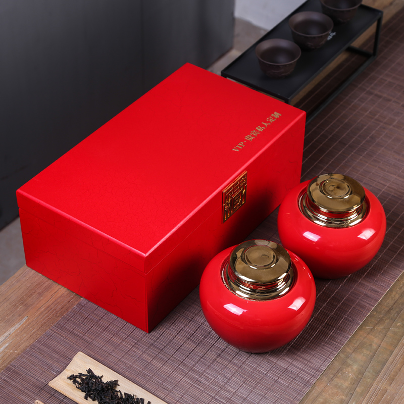 新款高档礼盒陶瓷茶叶罐双罐装通用 木质高档茶叶礼盒包装盒图片
