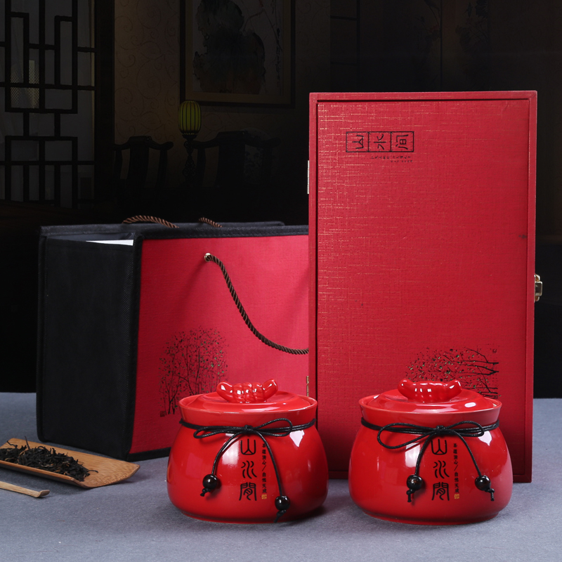 新品 茶叶礼盒包装高档陶瓷罐通用版 绿茶 红茶密封双罐 定制 礼盒茶叶罐包装图片