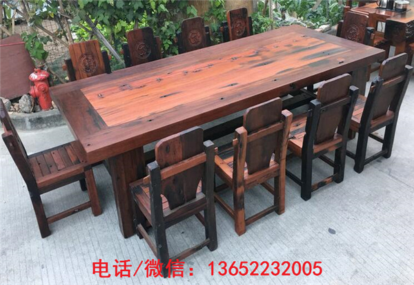 老船木家具全实木餐桌椅组合6至8人家用方形餐台中式复古简约饭桌