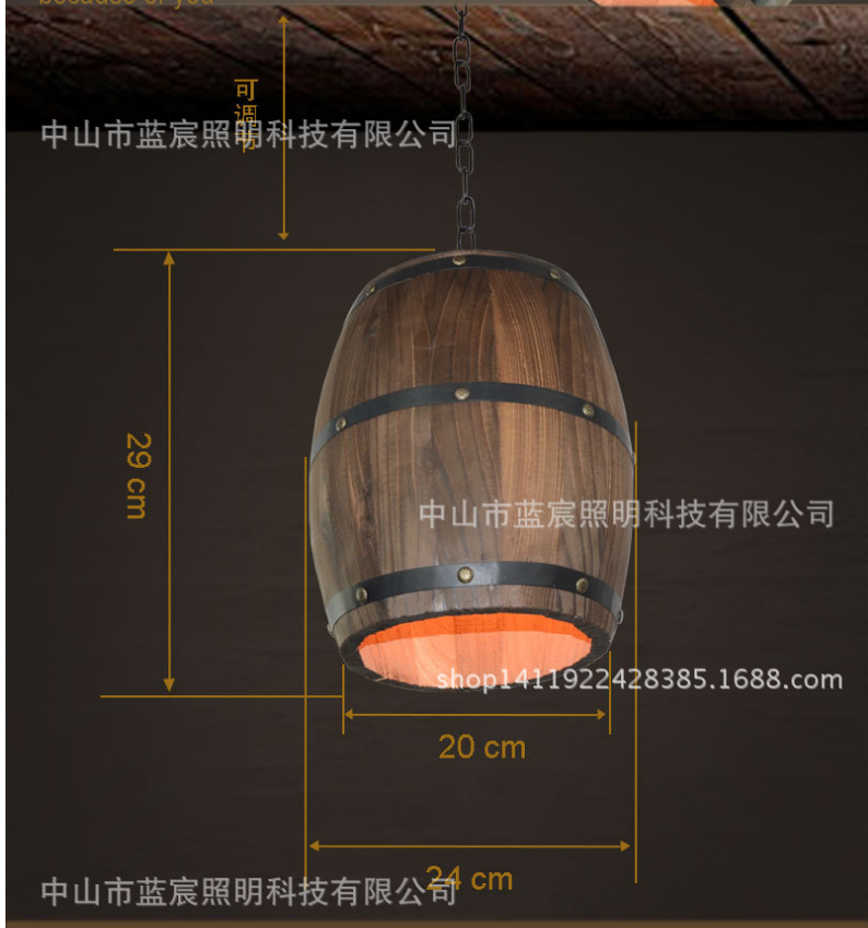 美式复古木桶吊灯 创意原木酒桶灯批发