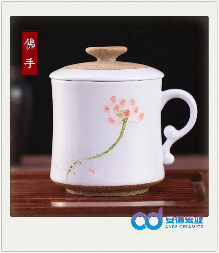 自带滤网手绘亚光釉陶瓷茶杯厂家定制批发