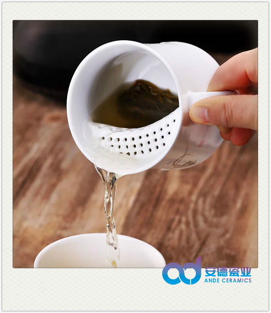 自带滤网手绘亚光釉陶瓷茶杯厂家定制批发
