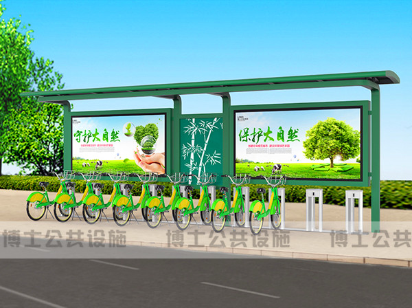 现代智能城市自行车棚厂家 现代公共自行车棚图片