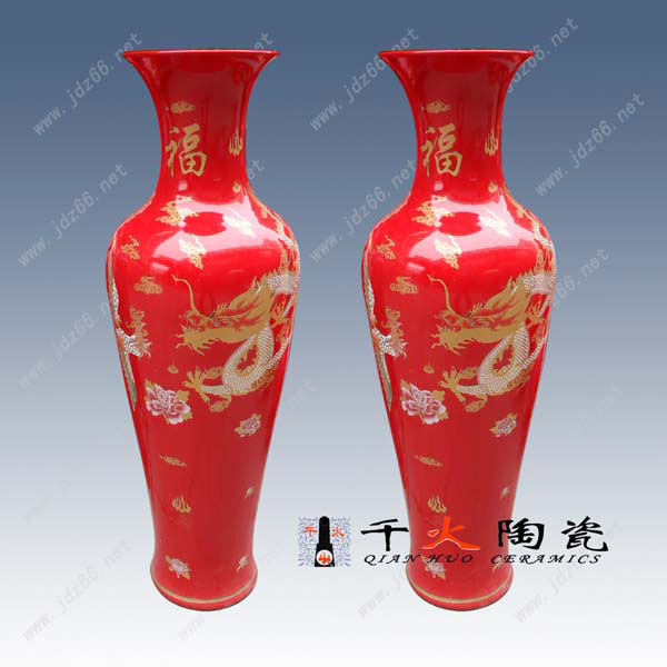 中国红陶瓷大花瓶开业乔迁礼品选景德镇陶瓷花瓶  中国红陶瓷大花瓶 可加字加图