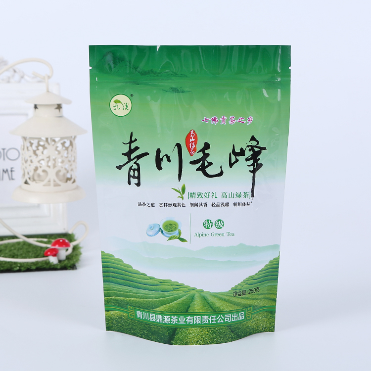 厂家定制自立自封茶叶袋绿茶包装袋防潮茶叶袋镀铝塑料包装袋定做图片