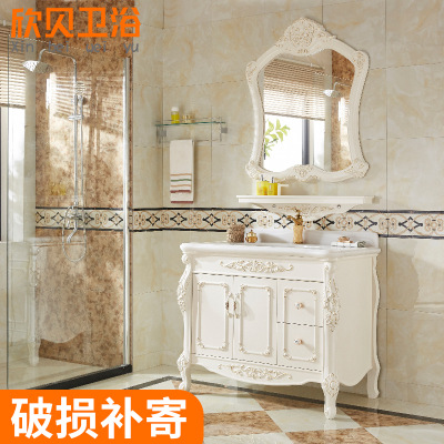 欧式玉石台面PVC落地式浴室柜 现代简约卫生间洗手脸盆图片