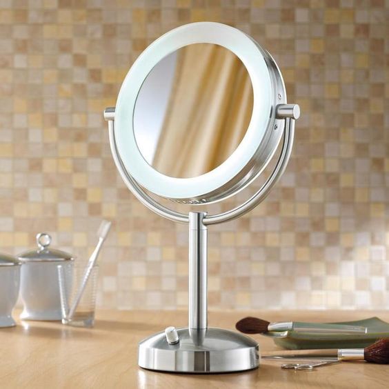 酒店浴室led带灯壁挂式双面化妆镜 可折叠伸缩卫生间挂墙镜子放大 酒店浴室镜
