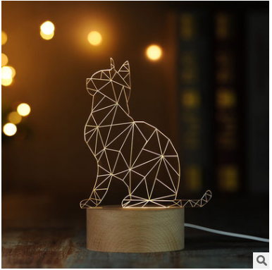 招财猫装饰3D小夜灯实木质LED遥控台灯创意礼物灯1号仓库