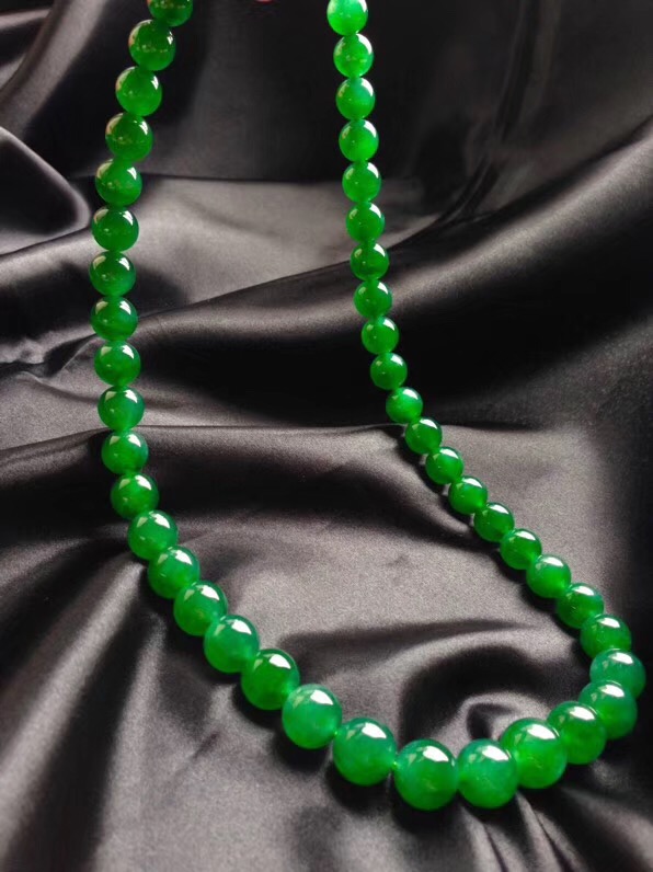 玉名坊阳绿翡翠珠链47颗大14-小11百万级色泽鲜艳养眼水润光滑