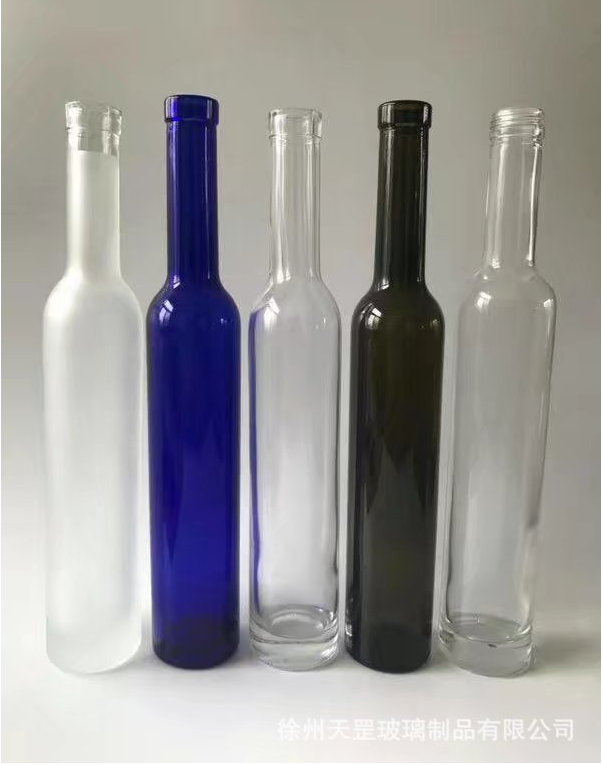 广东深圳厂家批发冰酒瓶375ML宝石蓝玻璃冰酒瓶晶白料透明高档洋酒瓶墨绿色冰酒瓶