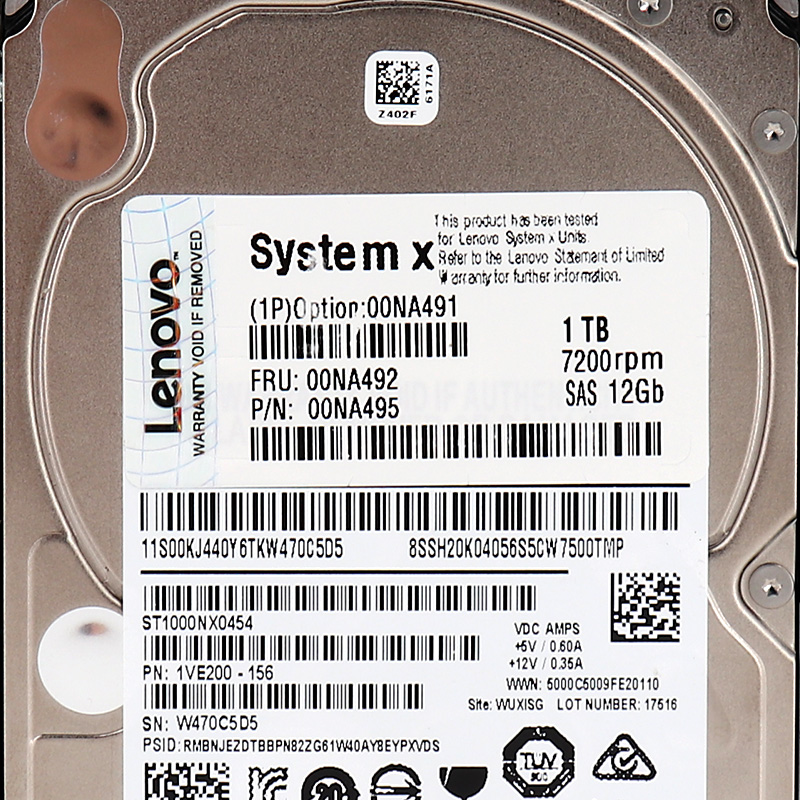 IBM服务硬盘1T SAS 12GB7200转X3650M5 00NA491/00NA492/00NA495