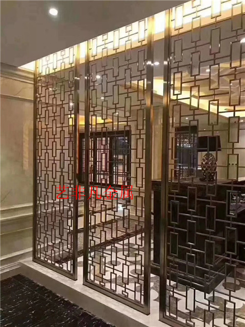 北京 酒店包间黑钛金不锈钢隔断 激光雕刻不锈钢屏风 折屏玫瑰金屏风