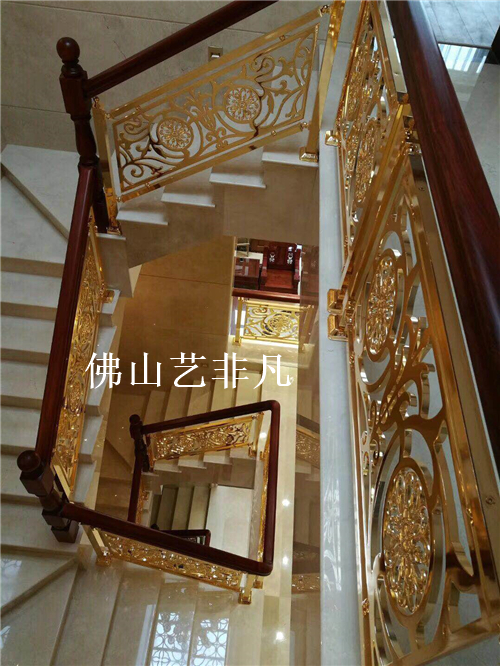 金华罗马欧式楼梯护栏栏杆仿铁艺雕花铝立柱酒店别墅楼梯扶手