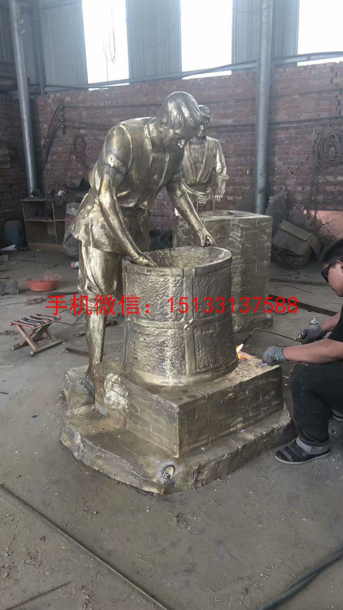 茶文化人物铜雕塑 铸铜茶艺文化铜