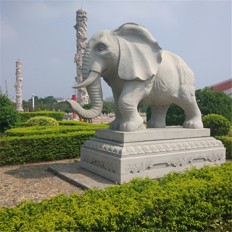 石雕大象雕刻厂别墅门口镇宅纳福石象 动物园广场摆件 石雕大象广场摆件图片