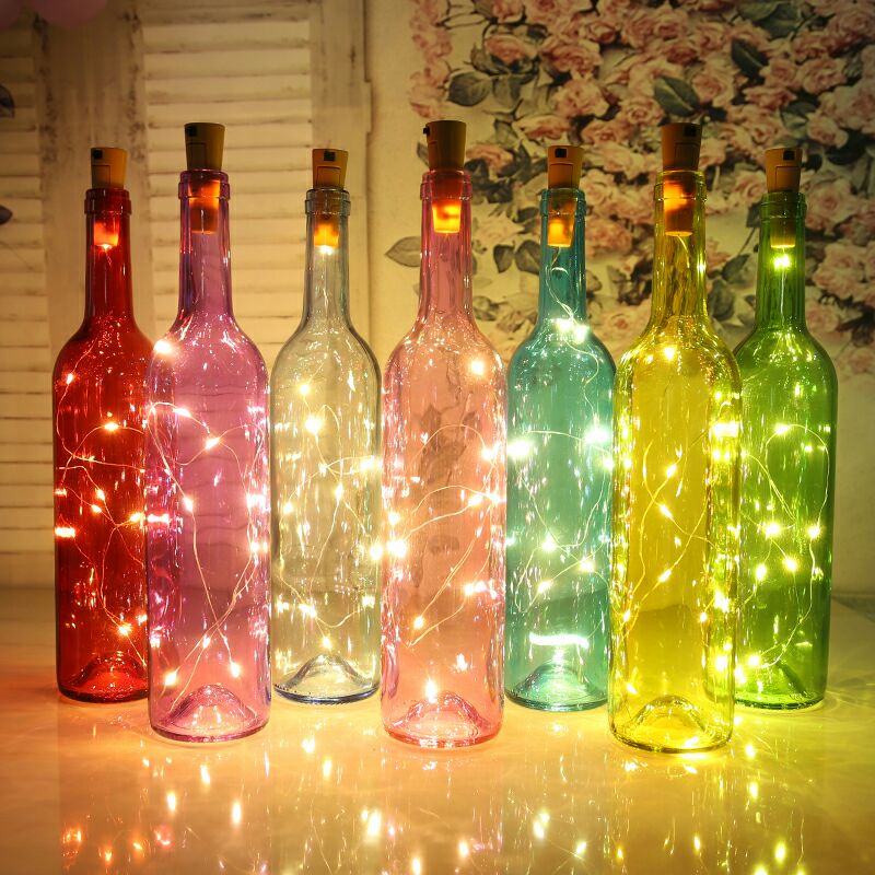新品发光玻璃瓶LED灯串瓶子创意工艺品装饰红酒瓶酒吧彩色发光灯