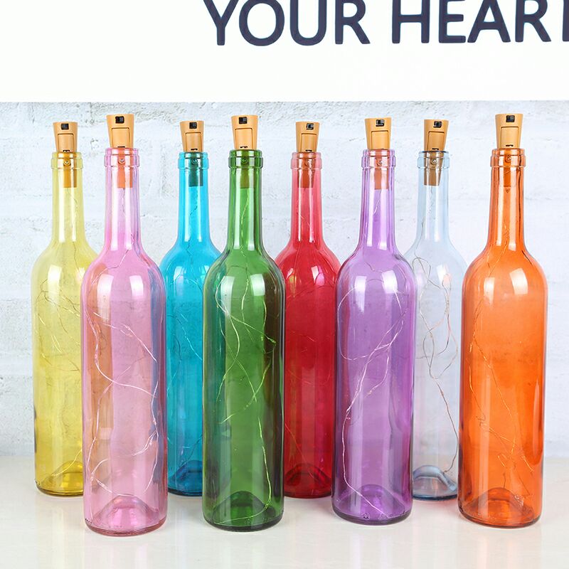 新品发光玻璃瓶LED灯串瓶子创意工艺品装饰红酒瓶酒吧彩色发光灯