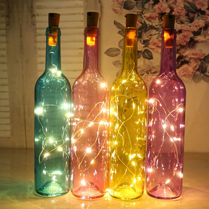 新品发光玻璃瓶LED灯串瓶子创意工艺品装饰红酒瓶酒吧彩色发光灯图片