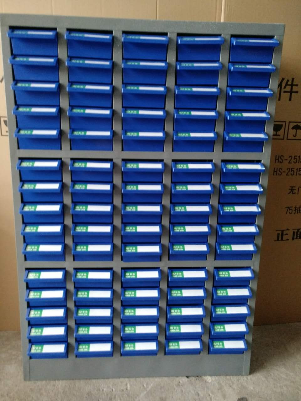 东莞市元件柜厂家批发车间用 透明 蓝色内盒 内置隔板75抽无门元件柜