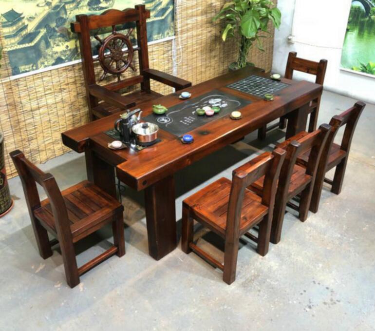 老船木茶桌椅组合实木复古船木功夫茶几中式茶桌家具泡茶台
