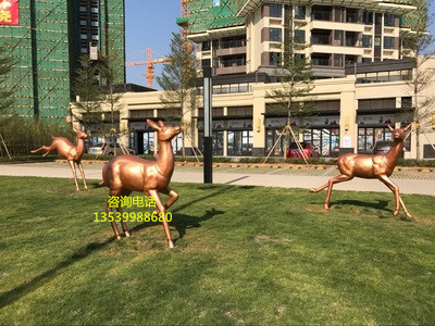公园主题绿化景观玻璃钢仿铜梅花鹿|草原景观玻璃钢雕塑鹿|铸铜梅花鹿雕塑