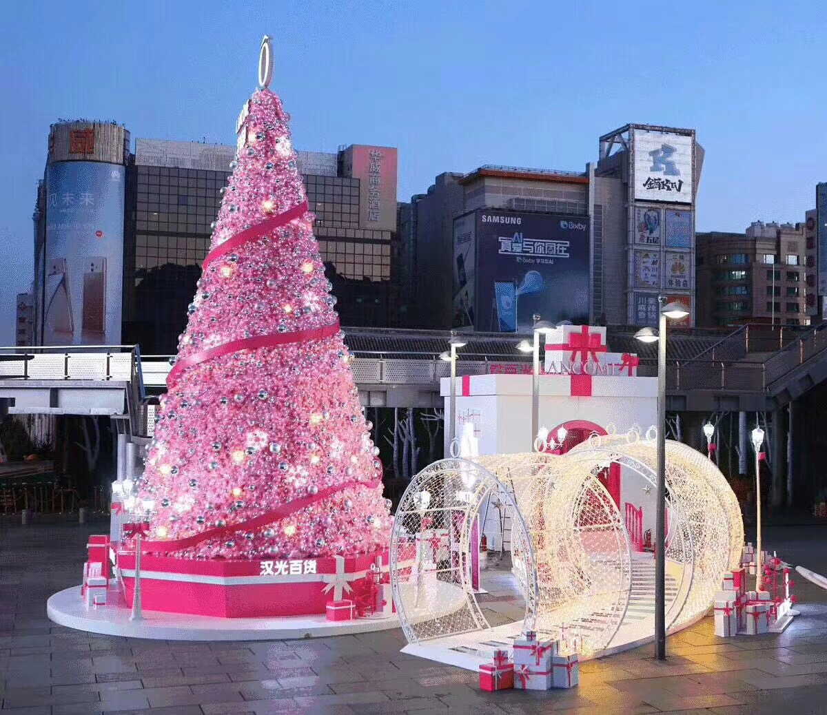圣诞节装饰粉色圣诞树大型定制