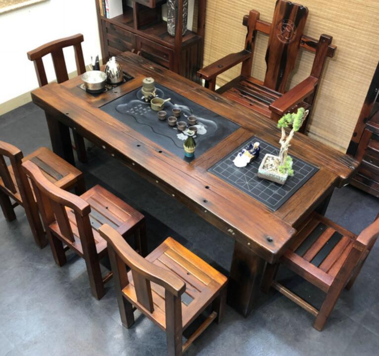 老船木茶桌椅组合简约现代家用实木功夫茶艺泡茶台办公室茶桌