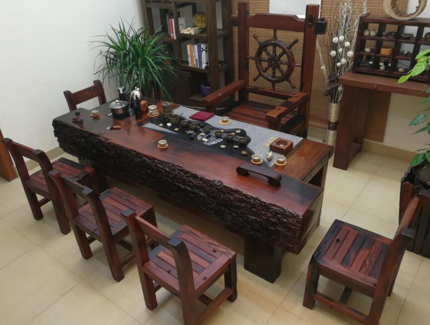 老船木茶桌阳台茶几客厅功夫小茶台中式实木办公泡茶桌椅组合