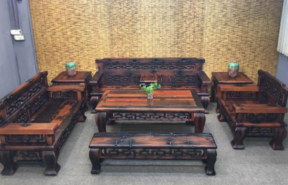 老船木沙发椅组合整装沙发茶几中式复古实木小茶台功夫茶桌阳台