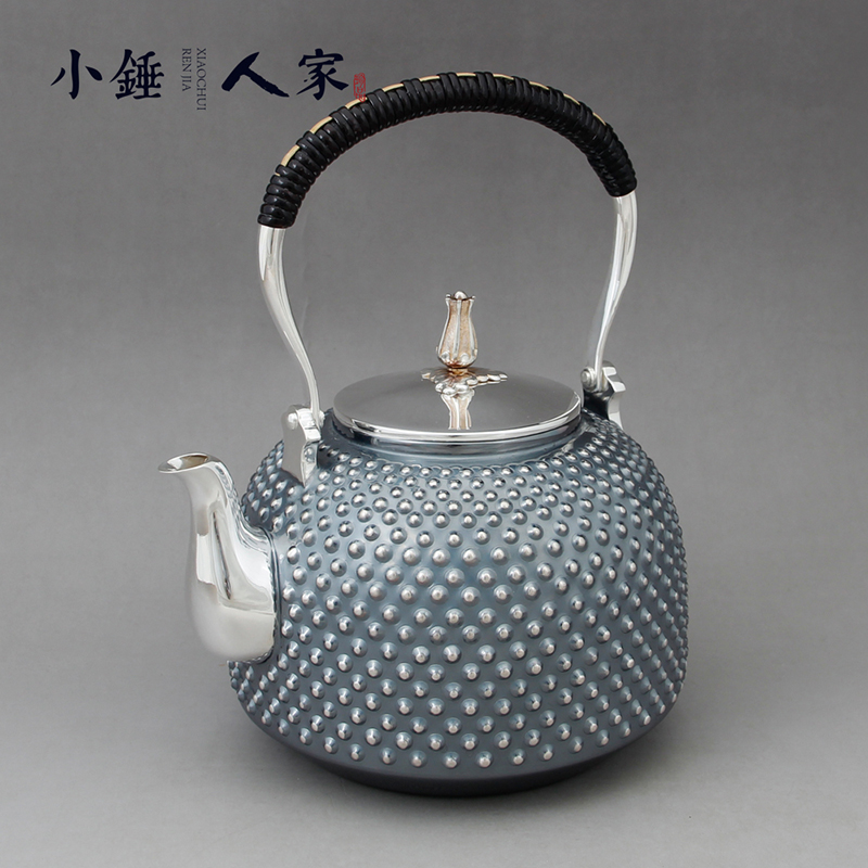 小锤人家纯手工玉霰纹银壶纯银茶壶烧水壶泡茶壶纯银茶具