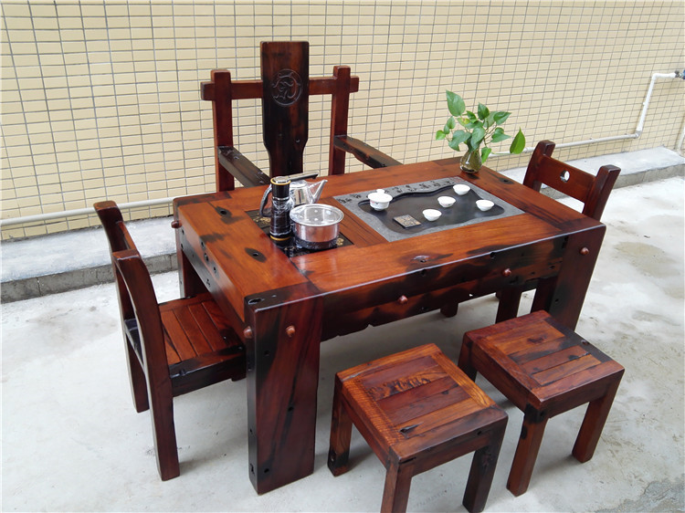 古船木船板茶艺桌中式老船木茶桌椅批发