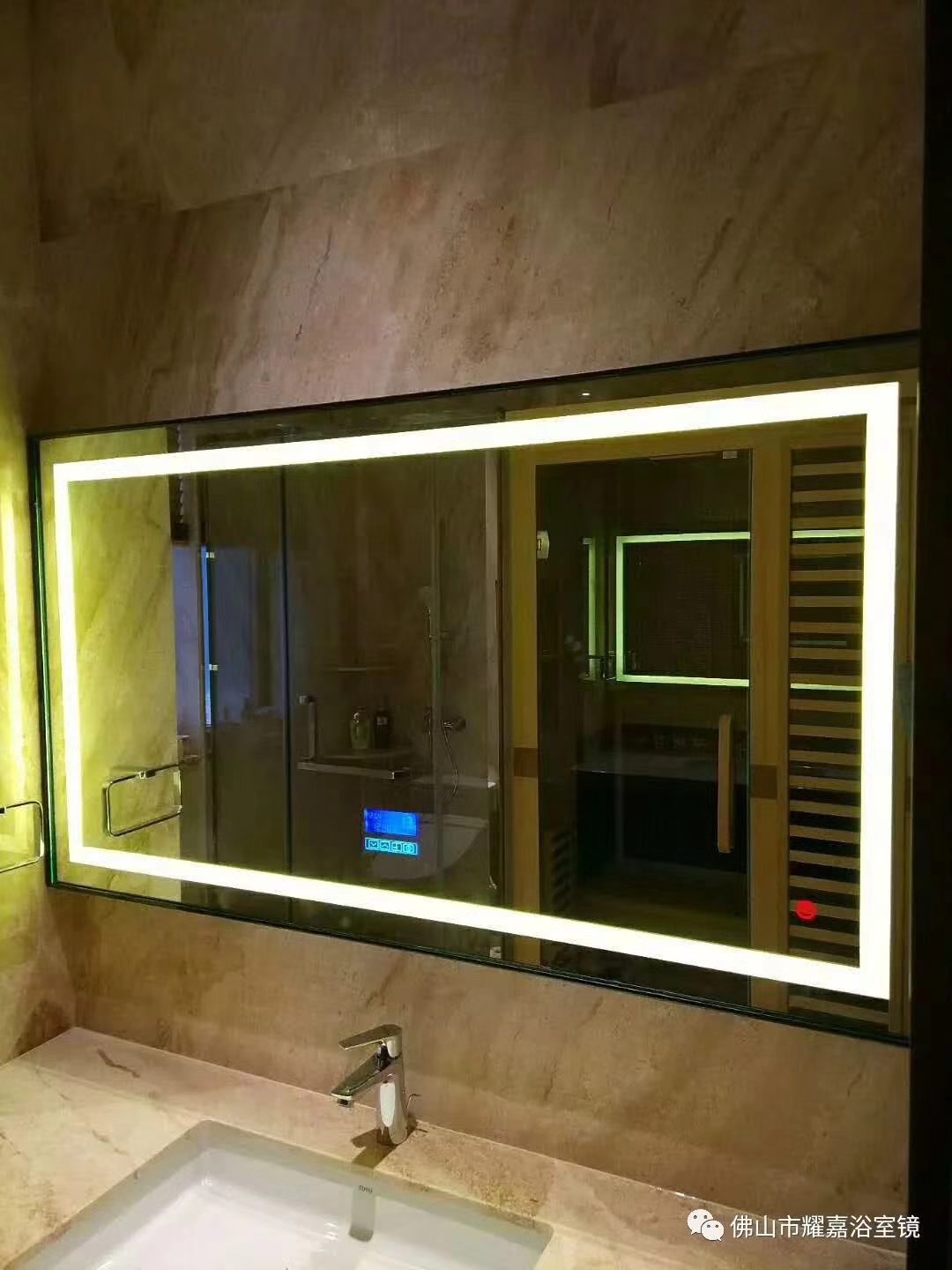 装饰镜子带触摸开关LED防雾浴室镜子 壁挂式无框卫生间灯镜 可定制