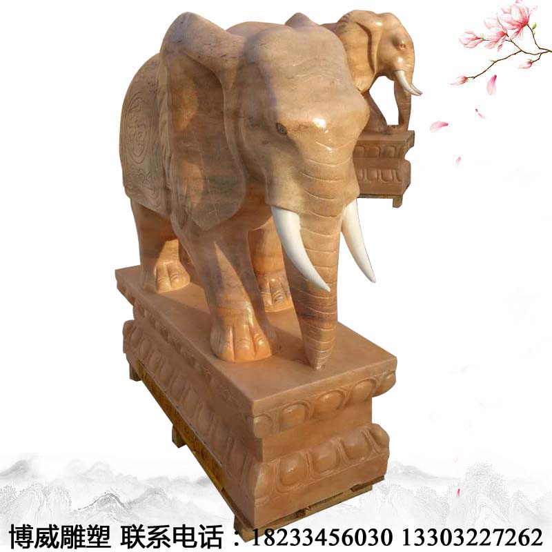 供应晚霞红小象石雕大象一对看门汉白玉石象镇宅旺财青石大象厂家直销图片