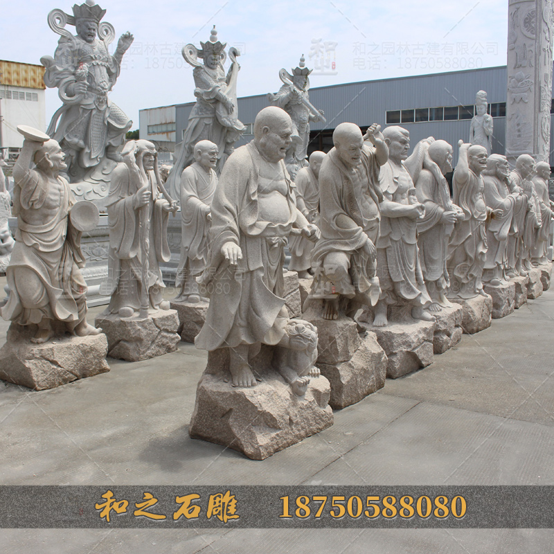 0.7米灰白色仿老古石雕罗汉像价格便宜 雕刻工艺精致逼真 可定制 500家罗汉
