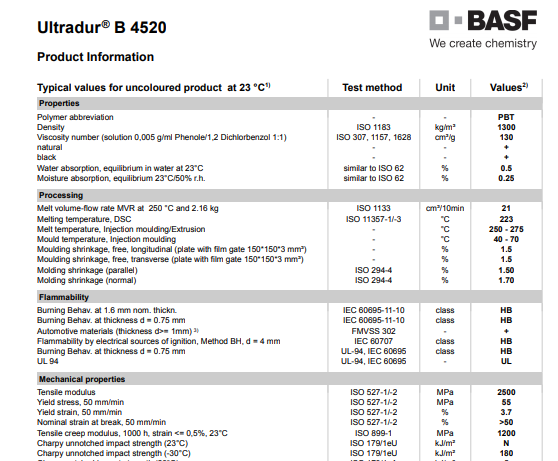 供应巴斯夫BASF PBT Ultradur B4520 PBTGF 阻燃防火塑胶原料
