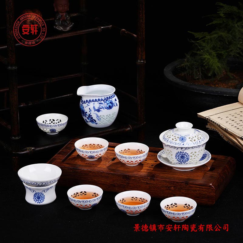 景德镇青花瓷礼品茶具，节日礼品陶瓷茶具套装