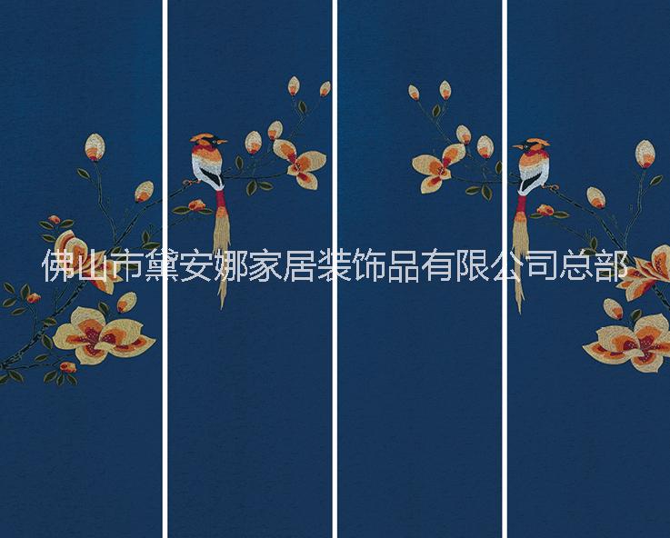 新中式刺绣墙布 新中式刺绣硬包 新中式刺绣皮雕背景墙厂家图片
