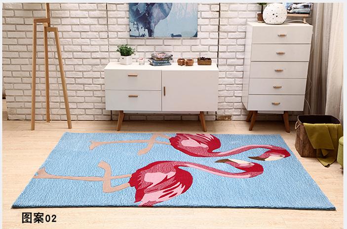 手工晕染腈纶地毯简约现代北欧火烈鸟图案地毯客厅卧室茶几床边毯 图案1 200cm*300腈纶