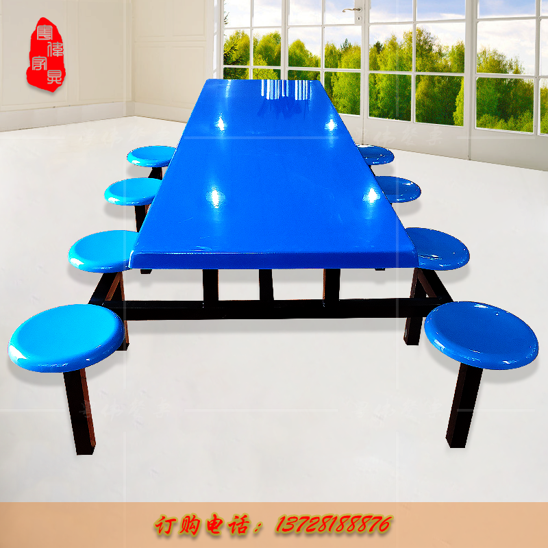 学校食堂餐桌椅连体小吃店餐桌椅员工餐桌椅八人食堂餐桌椅组合