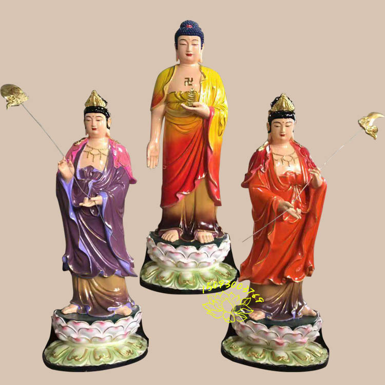 树脂东方三圣佛像|木雕日月菩萨雕像图片|佛教东方三圣佛像批发|玻璃钢药师三尊佛像|山东佛像定制