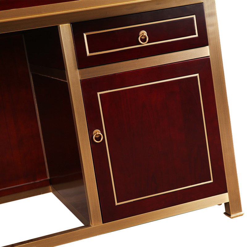 商业大班台单人BOSS办公桌现代简约总裁主管实木家具铜艺高端定制