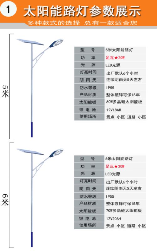 湖北新农村太阳能路灯6米30W