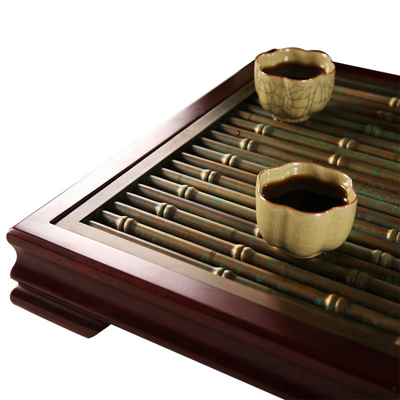 节节高茶台新中式纯铜实木茶盘茶几海实心铜条仿古铜条