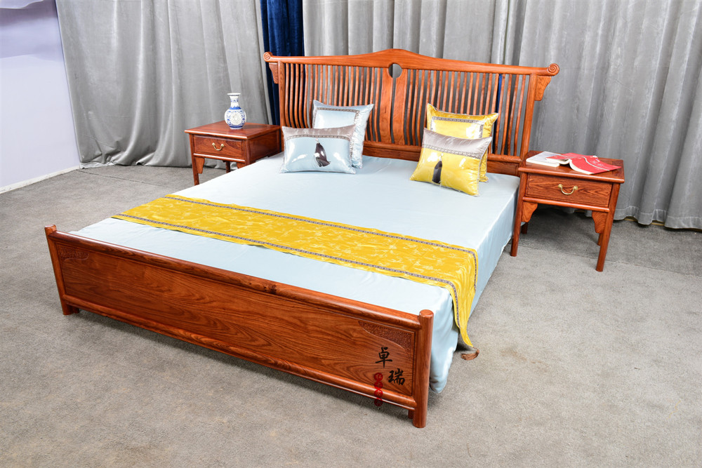 新中式1.8米状元大床生产厂家 东阳新中式家具厂家  实木床组合 卓瑞红木床生产批发  新中式家具定做图片