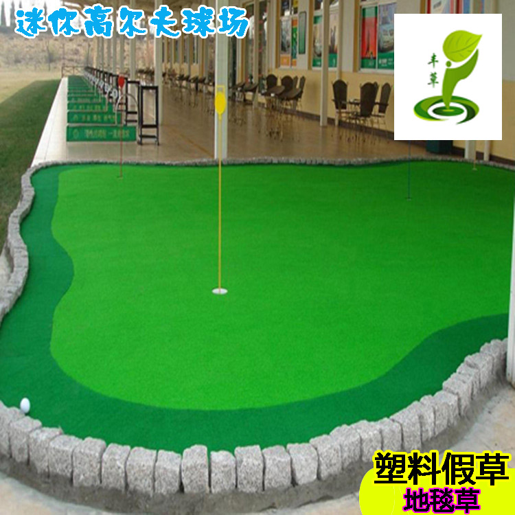 广东丰草高尔夫专用人造草坪高密度绿色塑料人工绿化门球草2公分PE卷丝假草皮图片