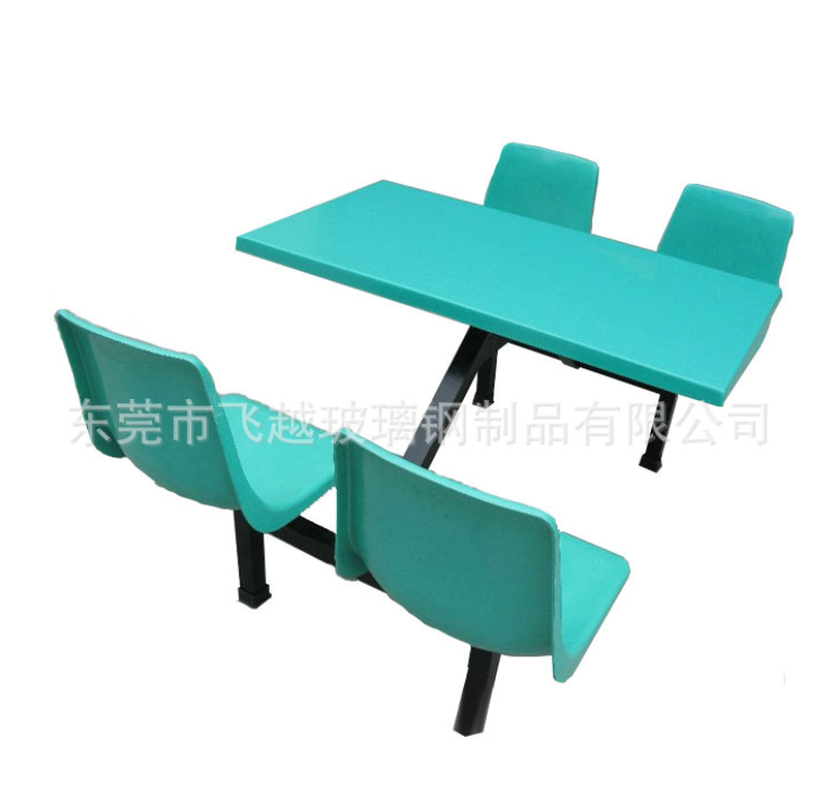 厂家直销玻璃钢连体餐桌椅组合 4人靠背餐桌椅玻璃钢桌面椅面图片